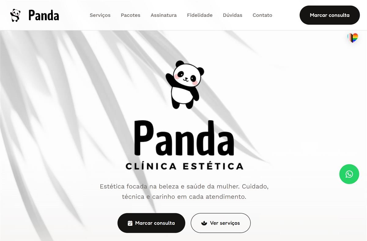 Site da Clínica Panda, estética focada na beleza e saúde da mulher