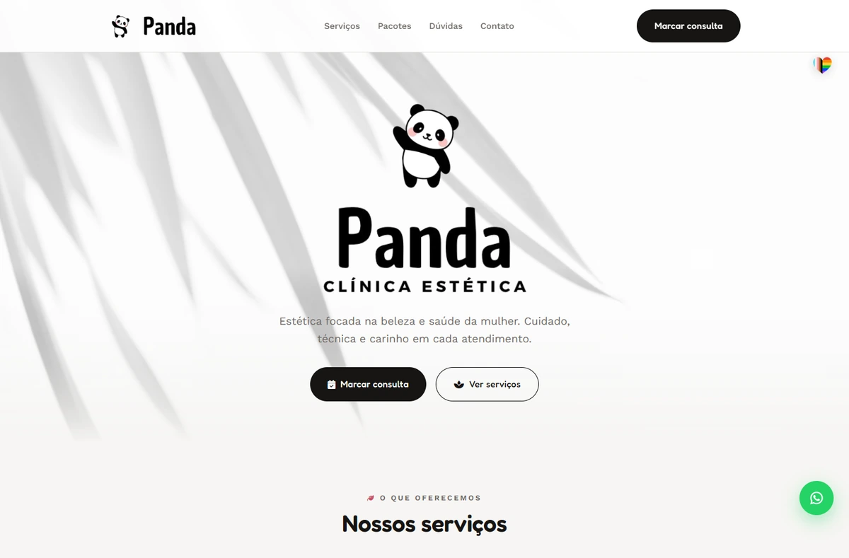 Site da Clínica Panda, estética focada na beleza e saúde da mulher