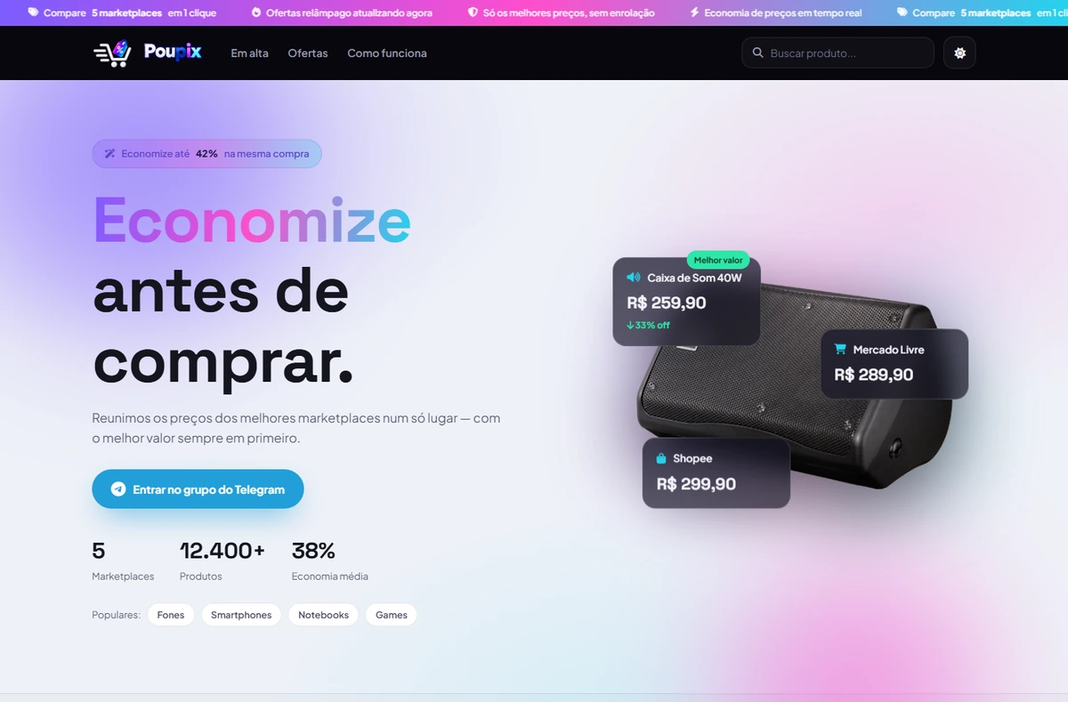 Poupix, plataforma de comparação de preços de produtos